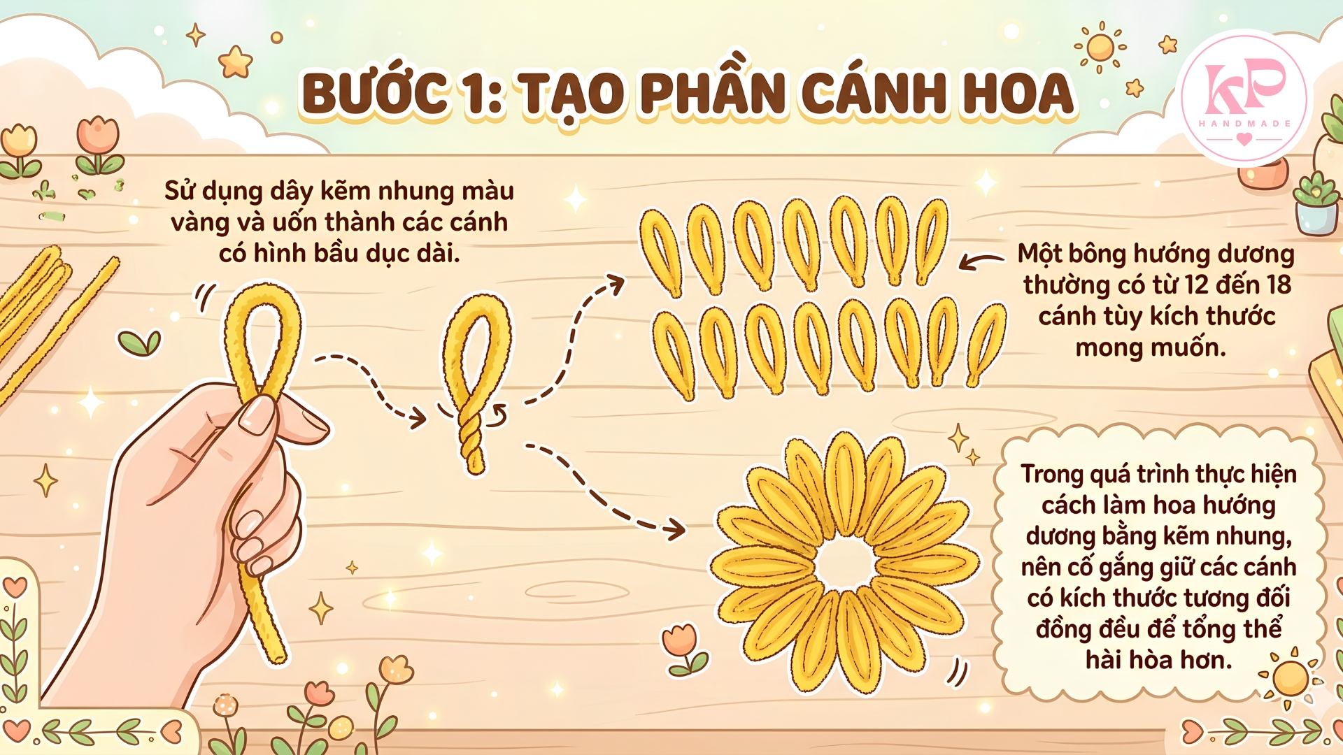 Cách làm hoa hướng dương bằng kẽm nhung: Bước 1