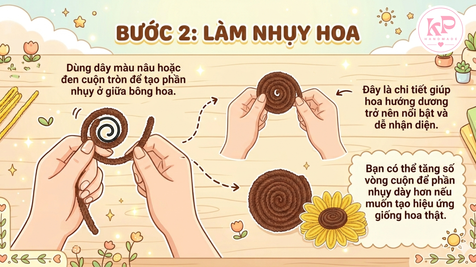 Cách làm hoa hướng dương bằng kẽm nhung: Bước 2