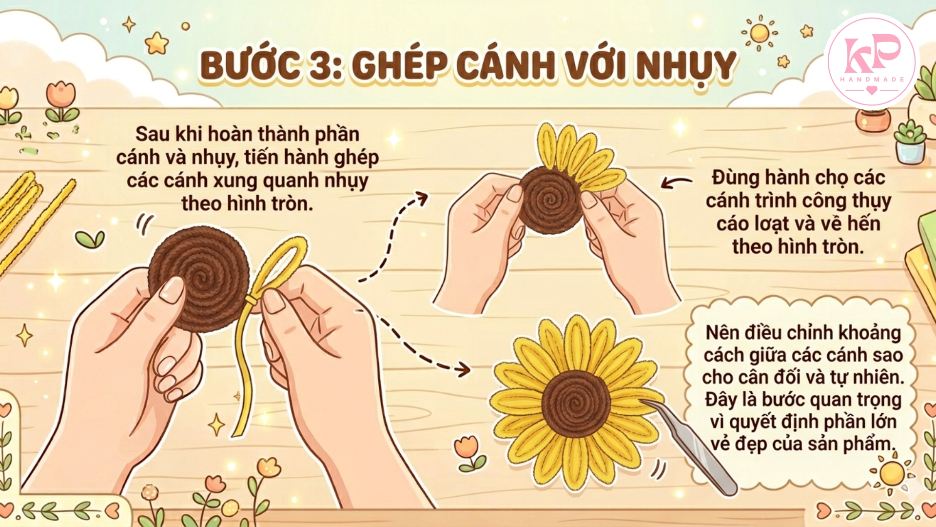 Cách làm hoa hướng dương bằng kẽm nhung: Bước 3