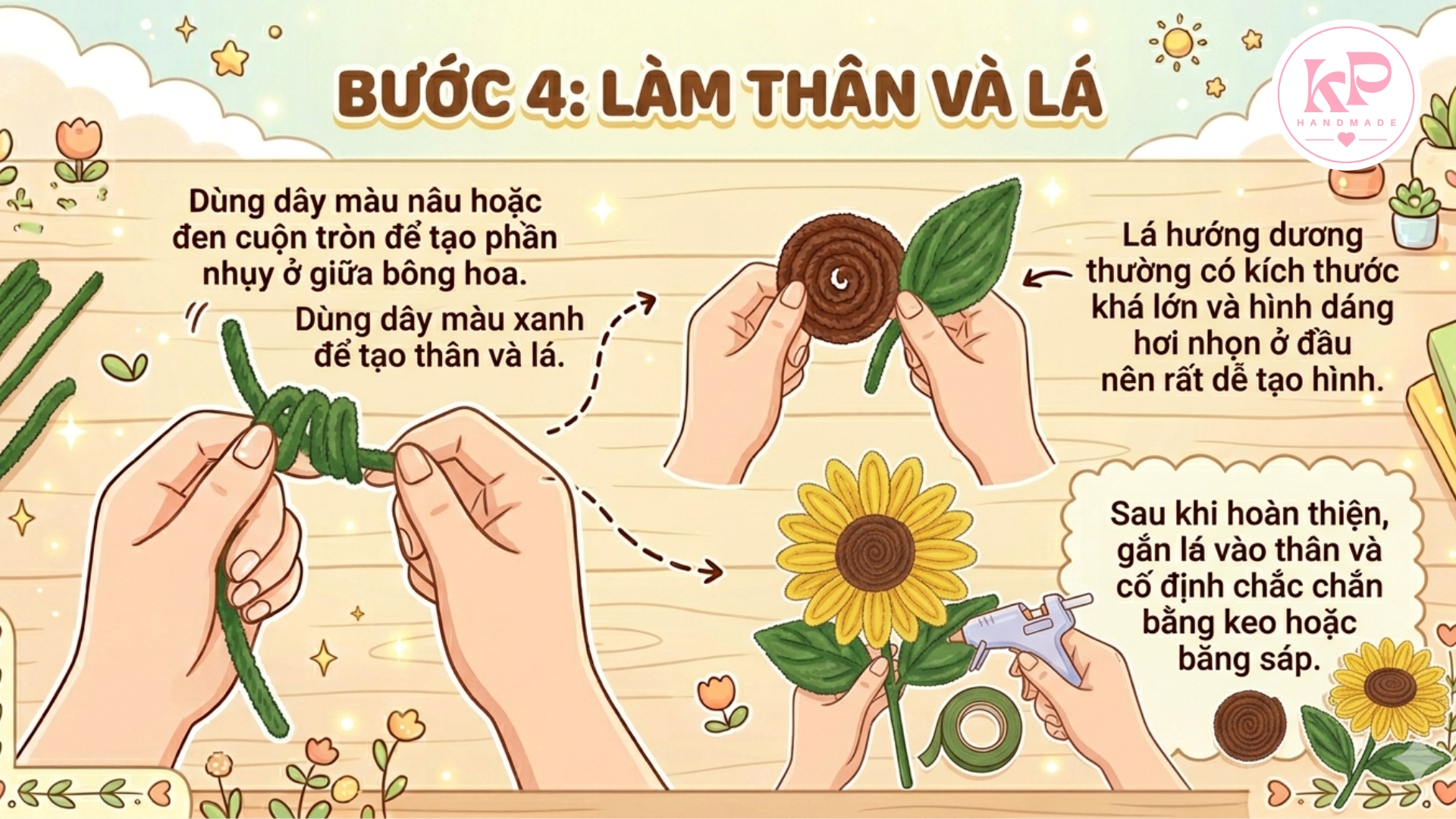 Cách làm hoa hướng dương bằng kẽm nhung: Bước 4