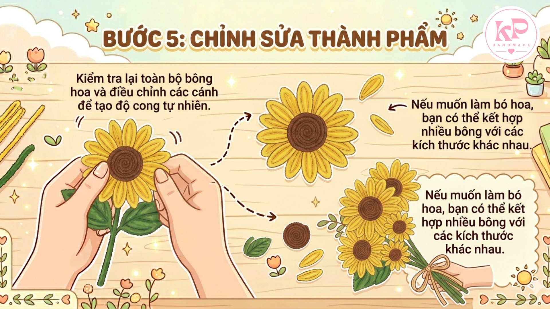 Cách làm hoa hướng dương bằng kẽm nhung: Bước 5