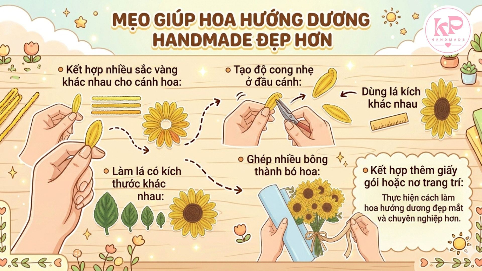 Cách làm hoa hướng dương bằng kẽm nhung mẹo 