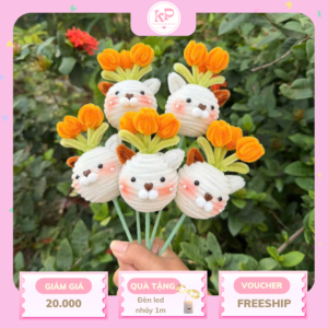 Hoa Tulip Handmade Kết Hợp Thú Kẽm Nhung