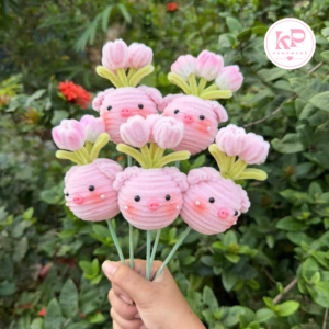 Hoa Tulip Handmade Kết Hợp Thú Kẽm Nhung