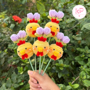 Hoa Tulip Handmade Kết Hợp Thú Kẽm Nhung